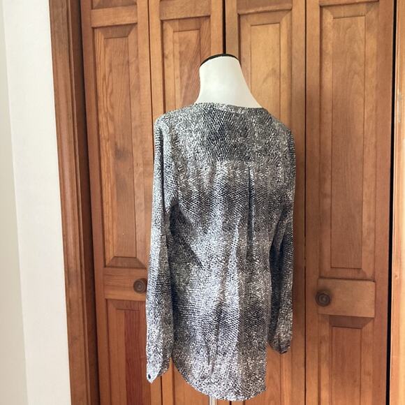 Kenar Grey/Black Print Sheer Buttondown, Size S - Picture 4 of 9